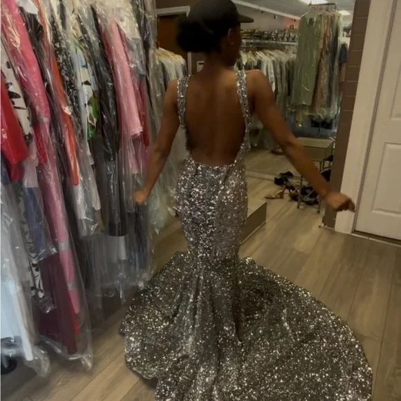 Elegant Silver Evening Gown - Picture 2 of 2